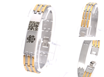 ID armband RVS goud 3lijnen en een unieke SOS QR-code.